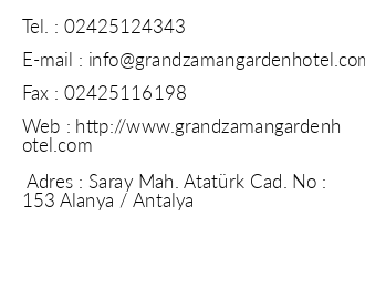 Grand Zaman Garden Hotel iletiim bilgileri